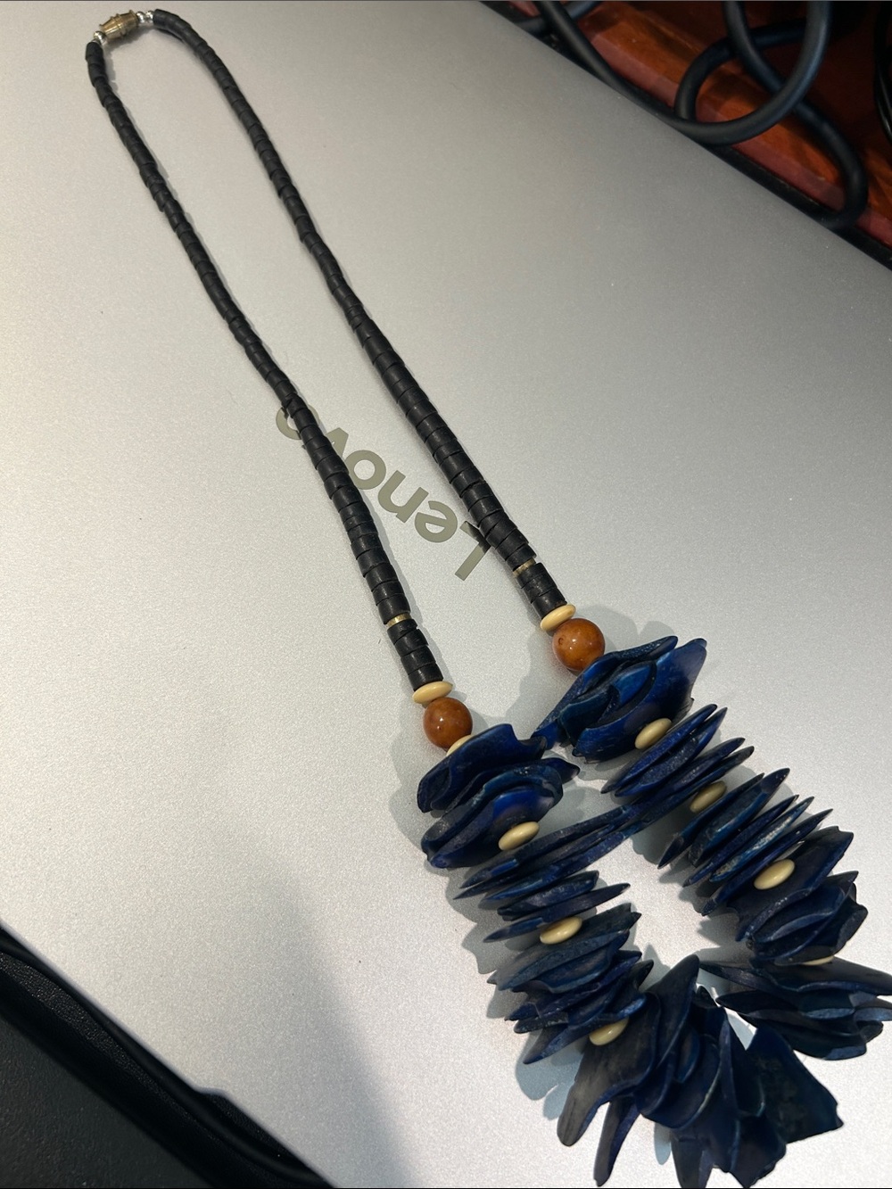 Handcrafted Blue Disk Pendant Necklace - Women Accessories. 24 inches